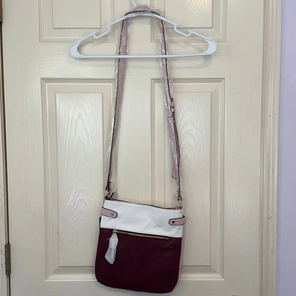 MKF Mia K. Collection Camilla Leather Crossbody Purse Burgundy White Pink NWT‎